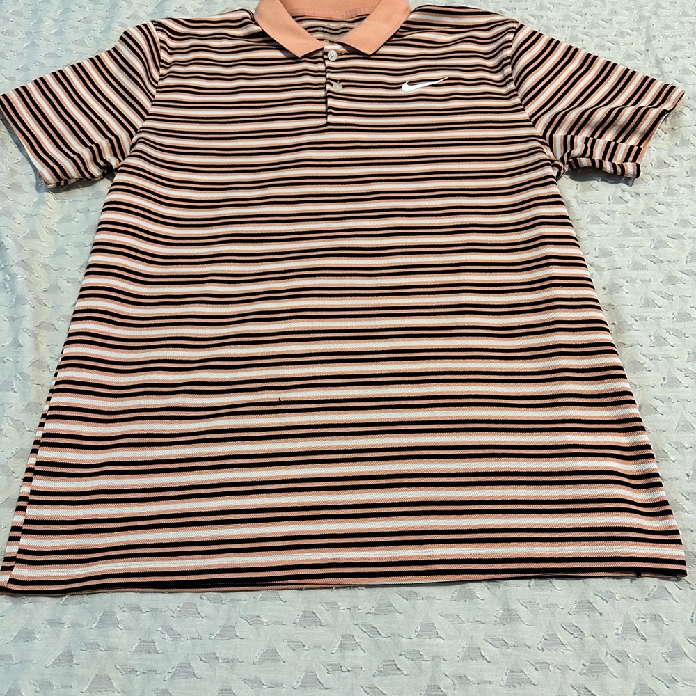 Nike Black and White and Pink Striped Polo Shirt golf Rhoback